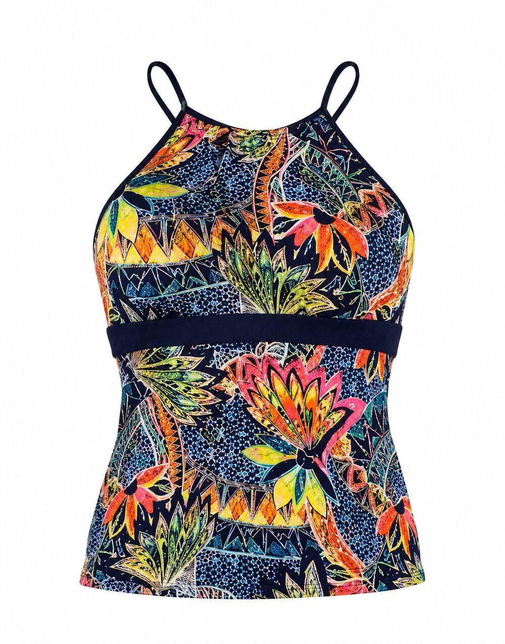 Title Nine Women’s Large Tankini Swim Top Tropical Floral High Neck Strappy Back
